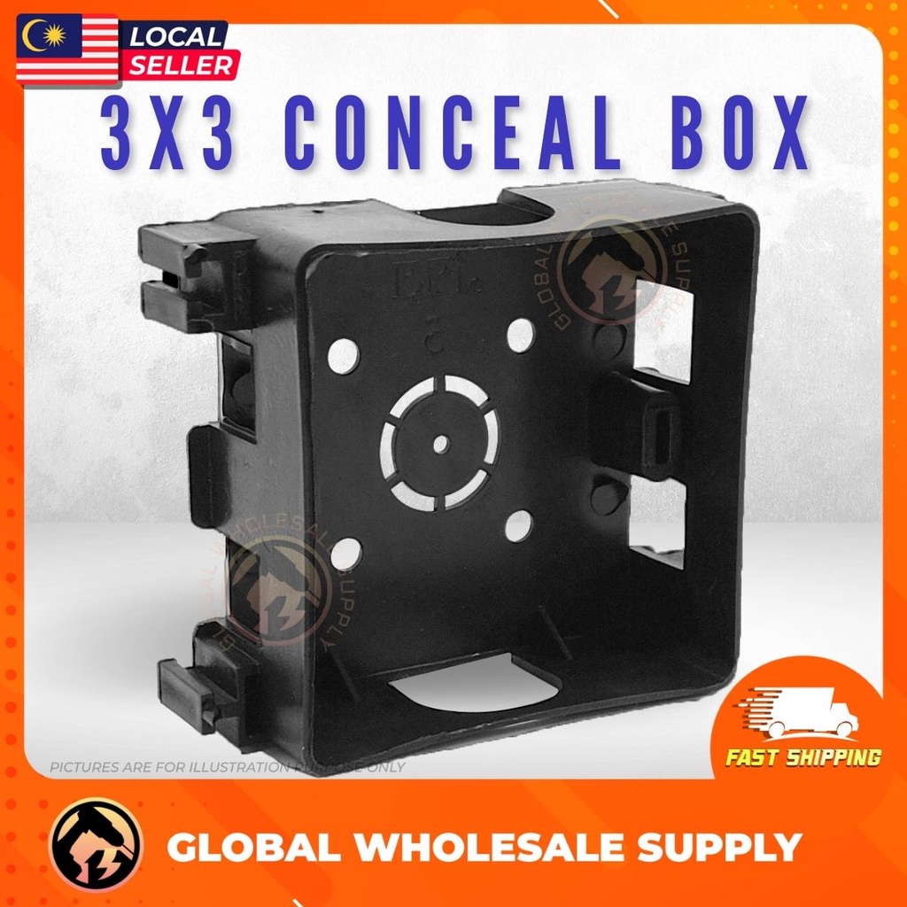 PVC 3X3 Electrical Conceal Box Joint BLACK Single Base Socket Base ...