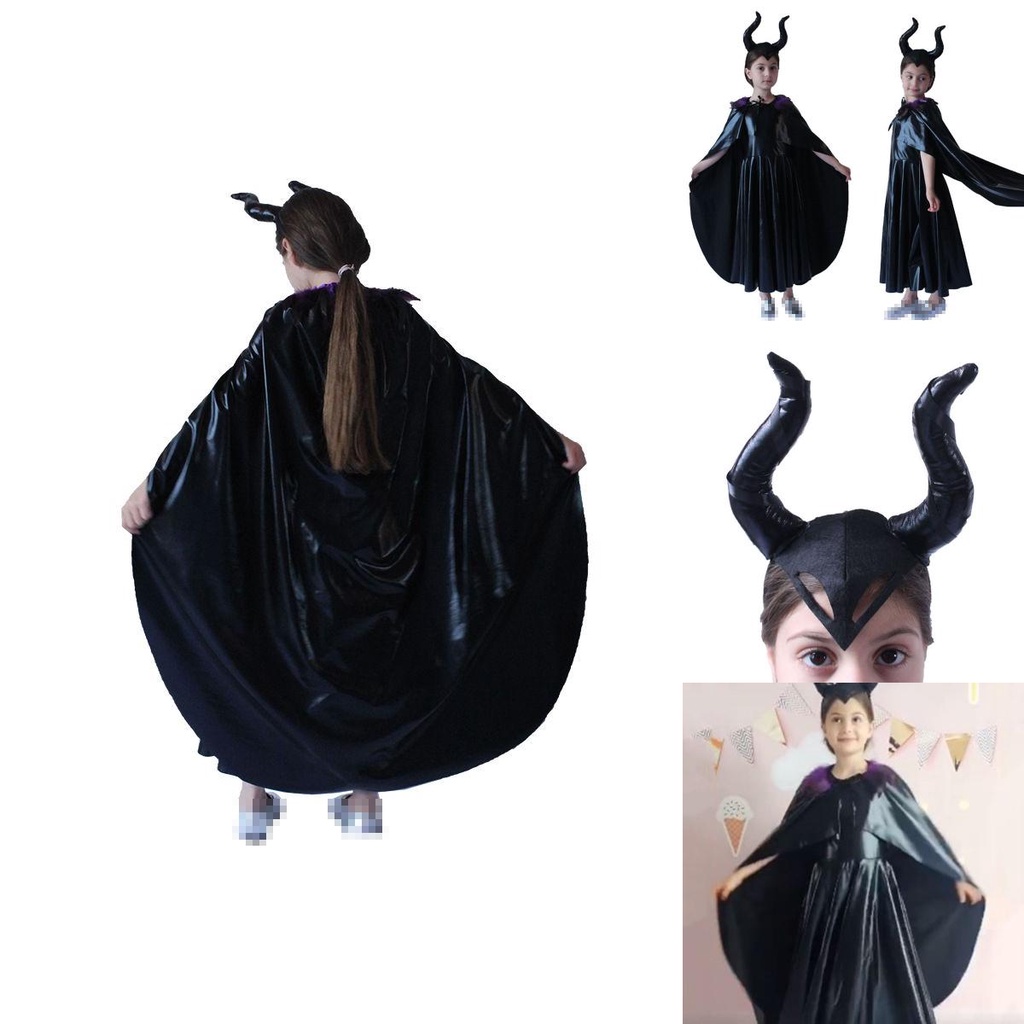 Sorceress Evil Maleficent Queen Girls Fancy Dress Halloween Costume