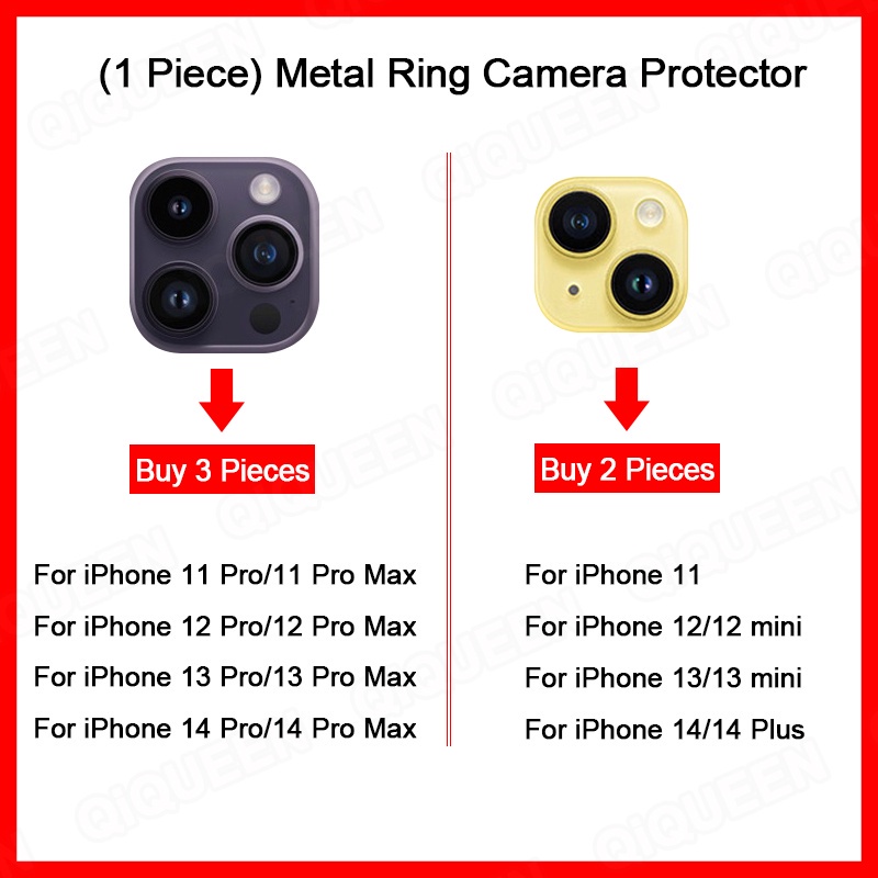 Metal Ring With Tempered Glass Camera Lens Protector For iPhone 15 11 ...