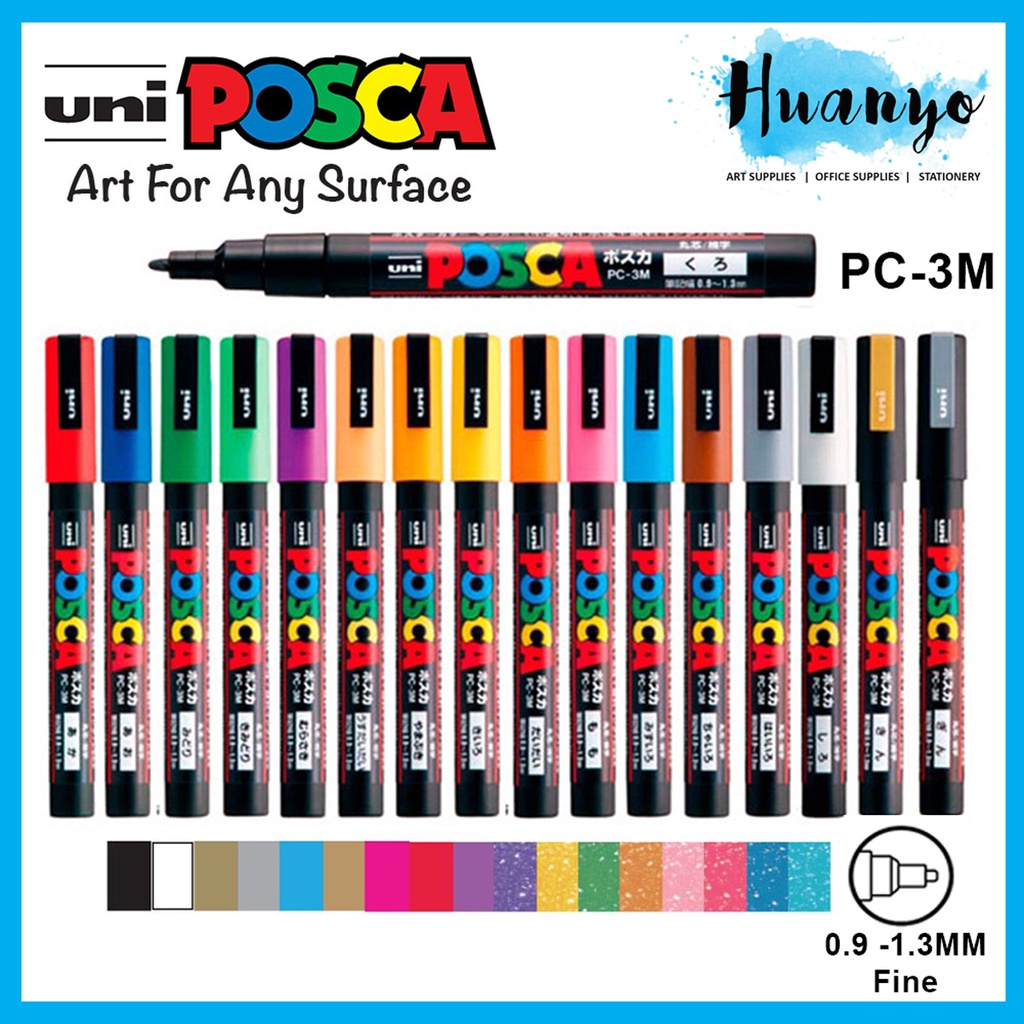 Stock Bureau - POSCA Set de 16 Marqueurs PC3M Pointe conique fine