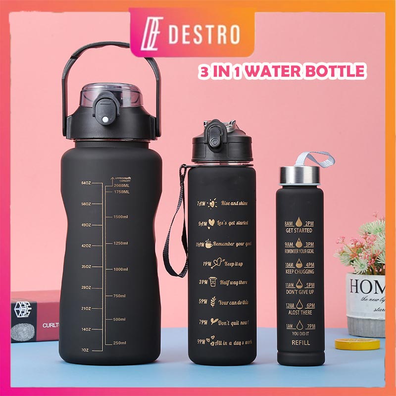 Destro 3in1 Gradient Bottle 2000ml Cute Color Plastic Water Bottle with ...