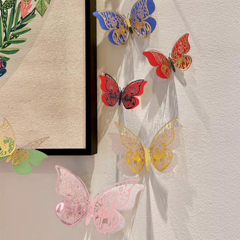 12Pcs 3D Double Layer Hollow Butterfly Wall Sticker / Colorful ...