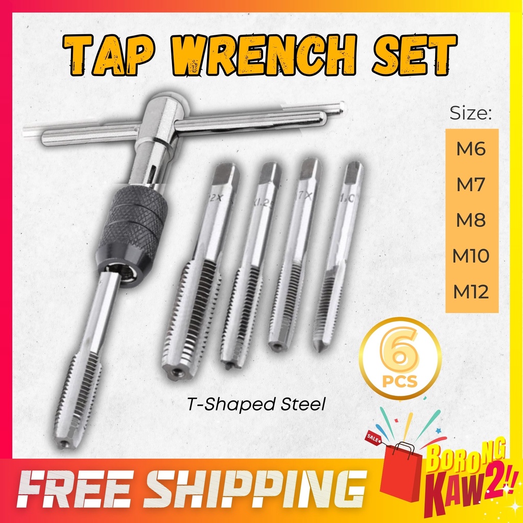 T-shaped Wrench Hand Steel 6PCS Set Screw Tap Threading Tapping Metric ...