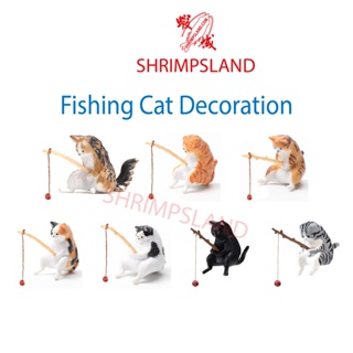  Cat Ornaments Resin Cartoon Fishing Cat Statue Fishing