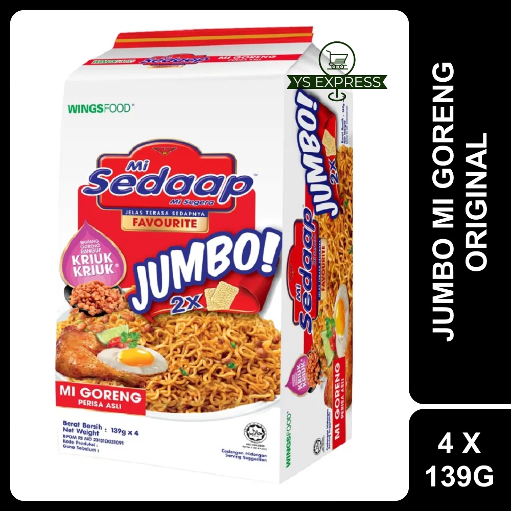 Mi Sedaap Jumbo Instant Fried Noodle Original 4 X 139g Jumbo Mi Segera