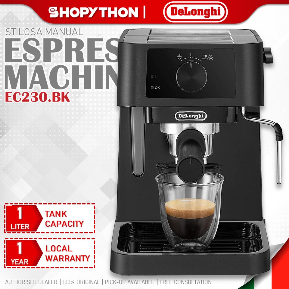 De'Longhi Stilosa Manual Espresso Coffee Machine, 1100 Watt, Black -  EC230.BK