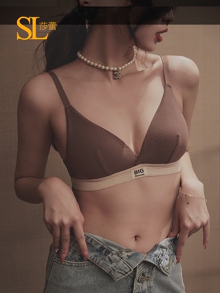 French Underwear Women Small Breasts Gathered Fashion Letters Can Wear  Outside Sexy Triangle Cup Deep V Bra