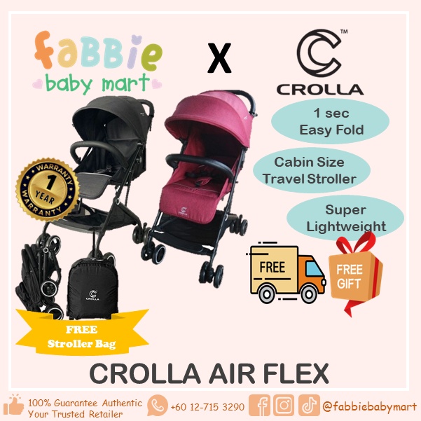 Fabbie Baby Mart Crolla Air Flex Baby Stroller Free Stroller Bag Easy Auto Fold Stroller Cabin Size Stroller