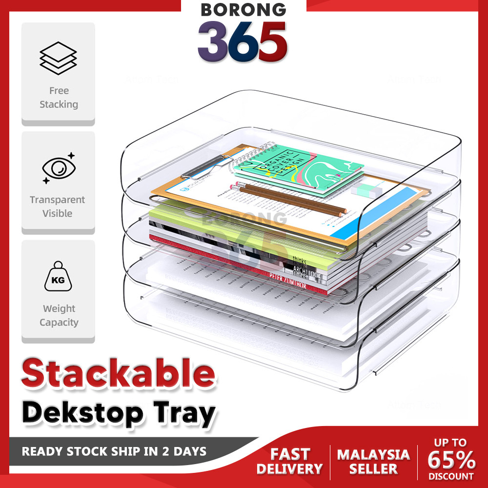 Borong365 Stackable Transparent Document Rack File Document Letter ...