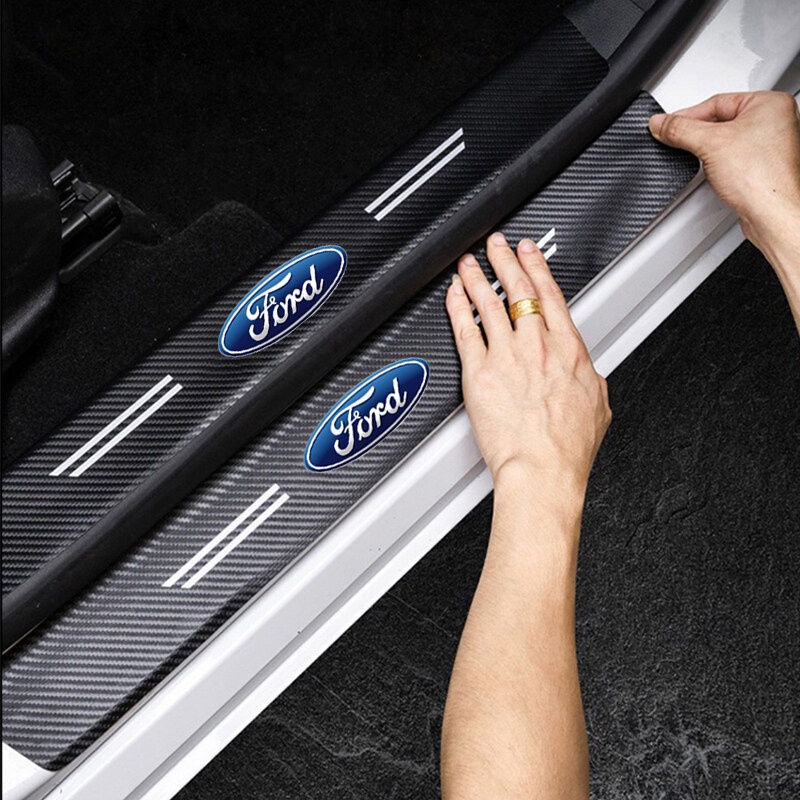 4PS Car Door Side Step Sill Strip Carbon Fibre Leather Anti Scratch ...