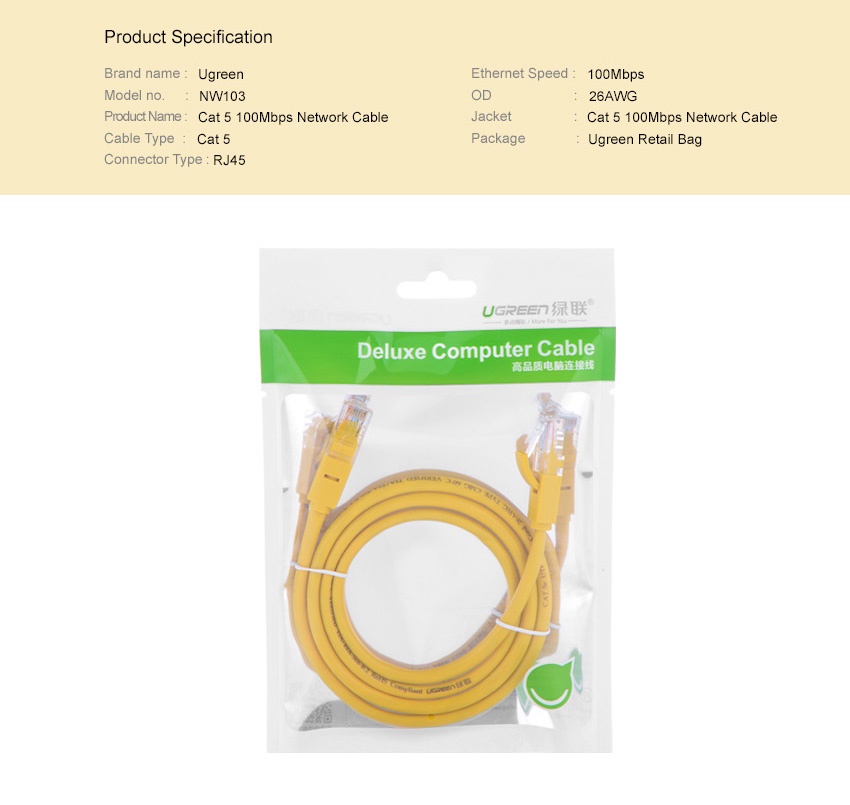UGREEN Cat 5e UTP Cable 100mbps RJ45 Network Wire Lan Cable
