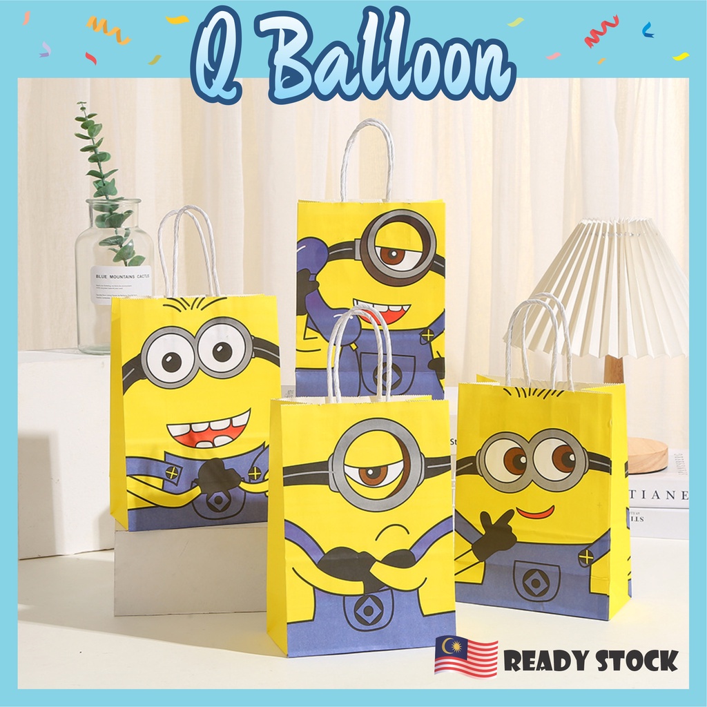 (PPB15) Minions Paper Bag Shopping Bag Gift Bag Retail Bag Colour Kraft ...
