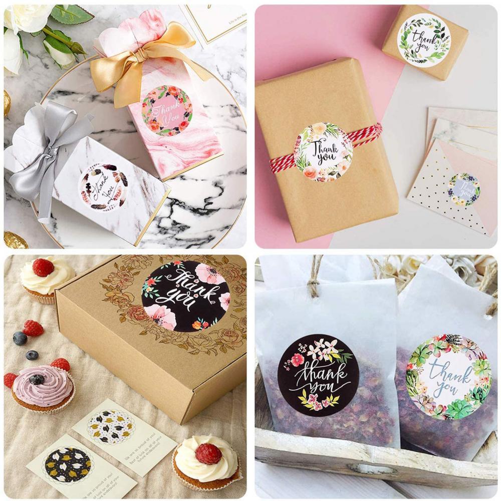 500pcs/roll round floral thank you stickers scrapbooking for package ...