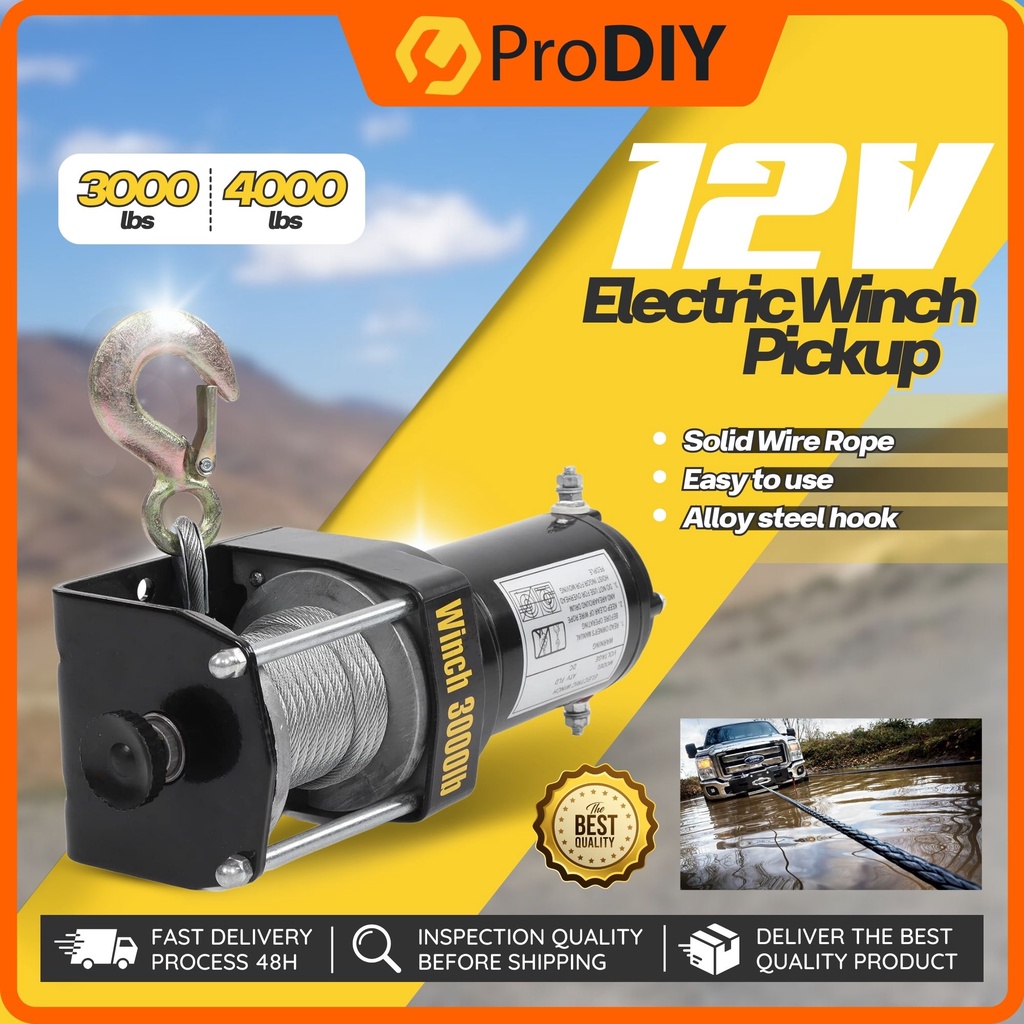 12V Electric Winch Pickup Motor Lifting Equipment Remote Controller