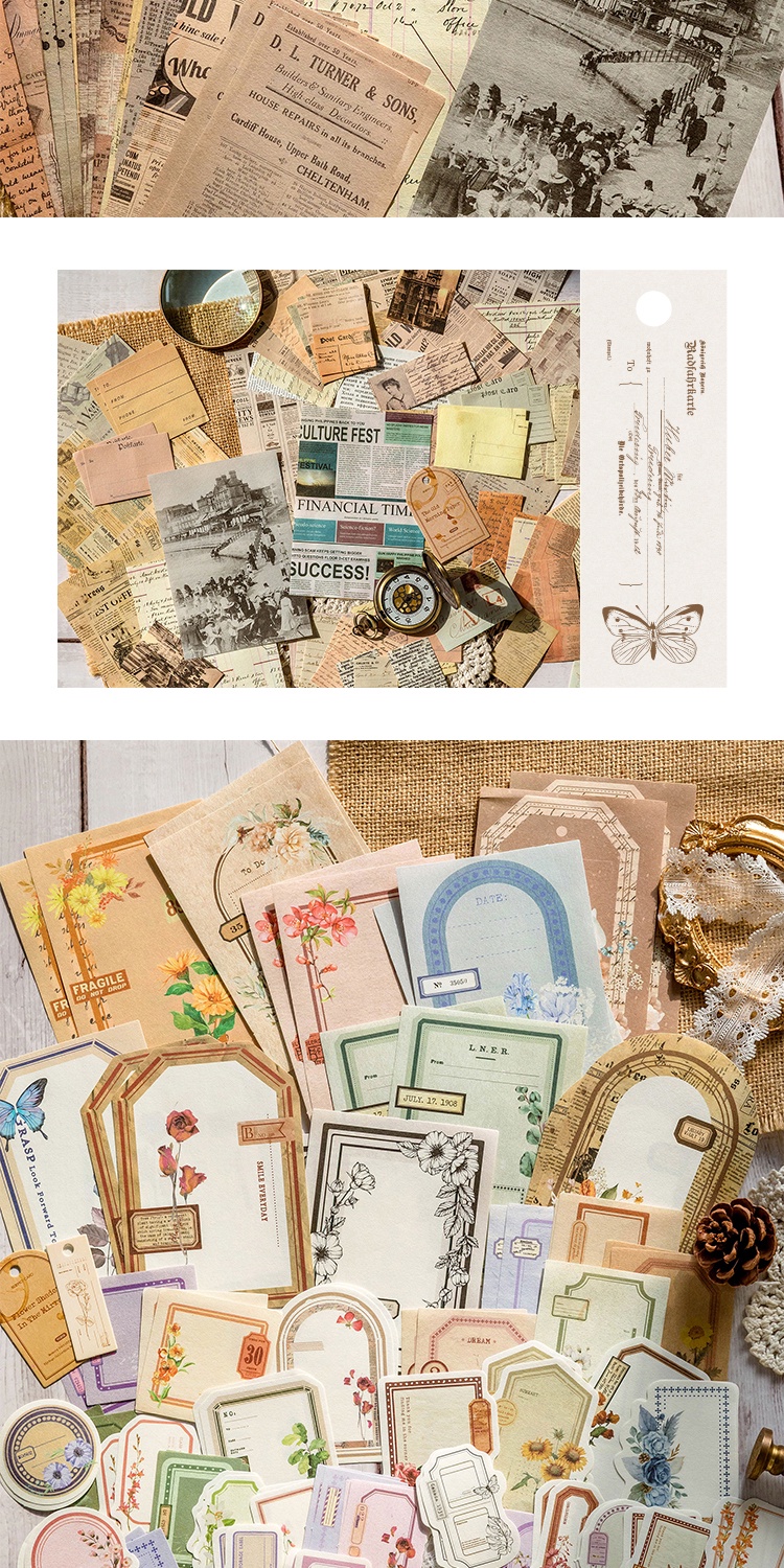 Journamm 100pcs/pack Vintage Scrapbooking Paper Kit DIY Junk Journal ...