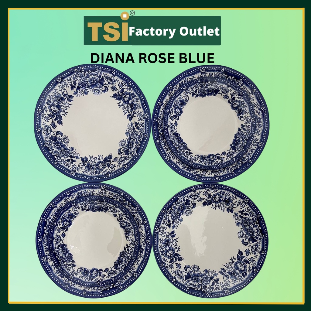 CLAYTAN RM59.90 SET DIANA ROSE BLUE Ceramic Set Pinggan Mangkuk Makan Seramik Kaca TABLEWARE