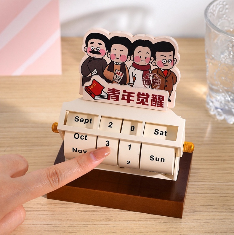 Rotary Perpetual Calendar for Desk Wooden Wheeling Calendar Month Week ...