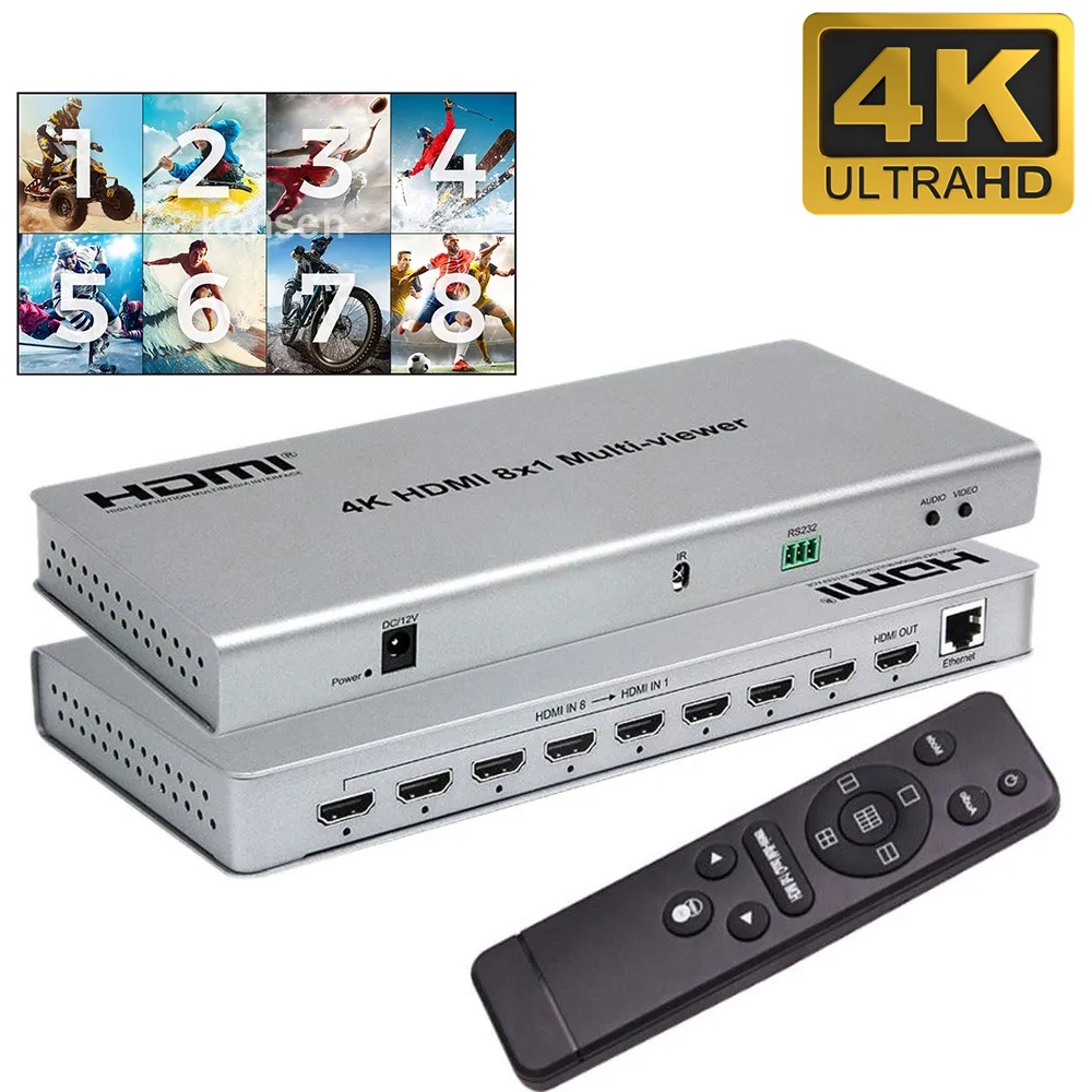 4K 8x1 HDMI Quad Multiviewer Switch Switcher 8 In 1 Out Seamless Switch