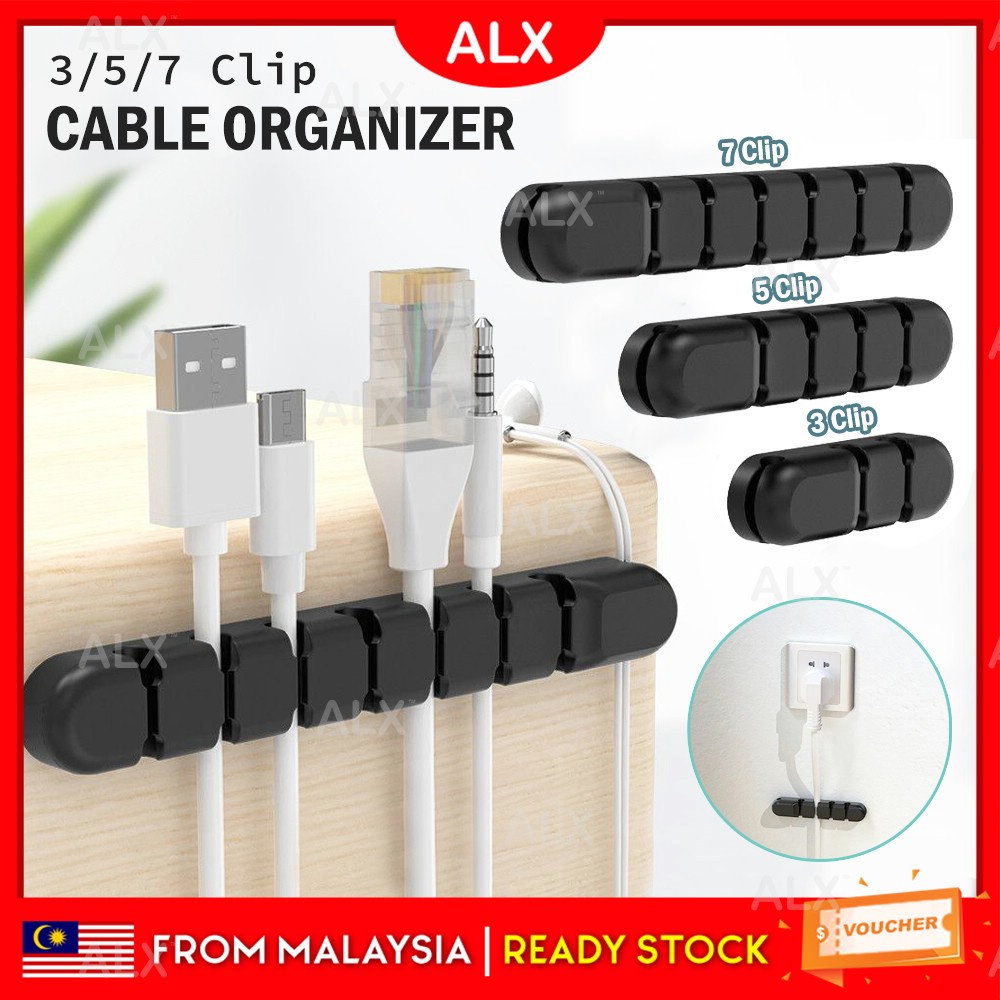 (Crazy Sales) 3/5/7 Clip USB Cable Holder Organizer Winder Tidy Cable ...