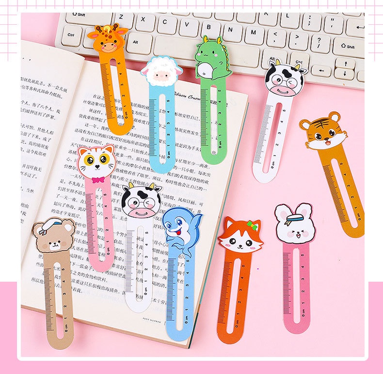 50pcs Cute Cartoon Ruler Bookmark Creative Animal Paper Bookmark Kawaii ...