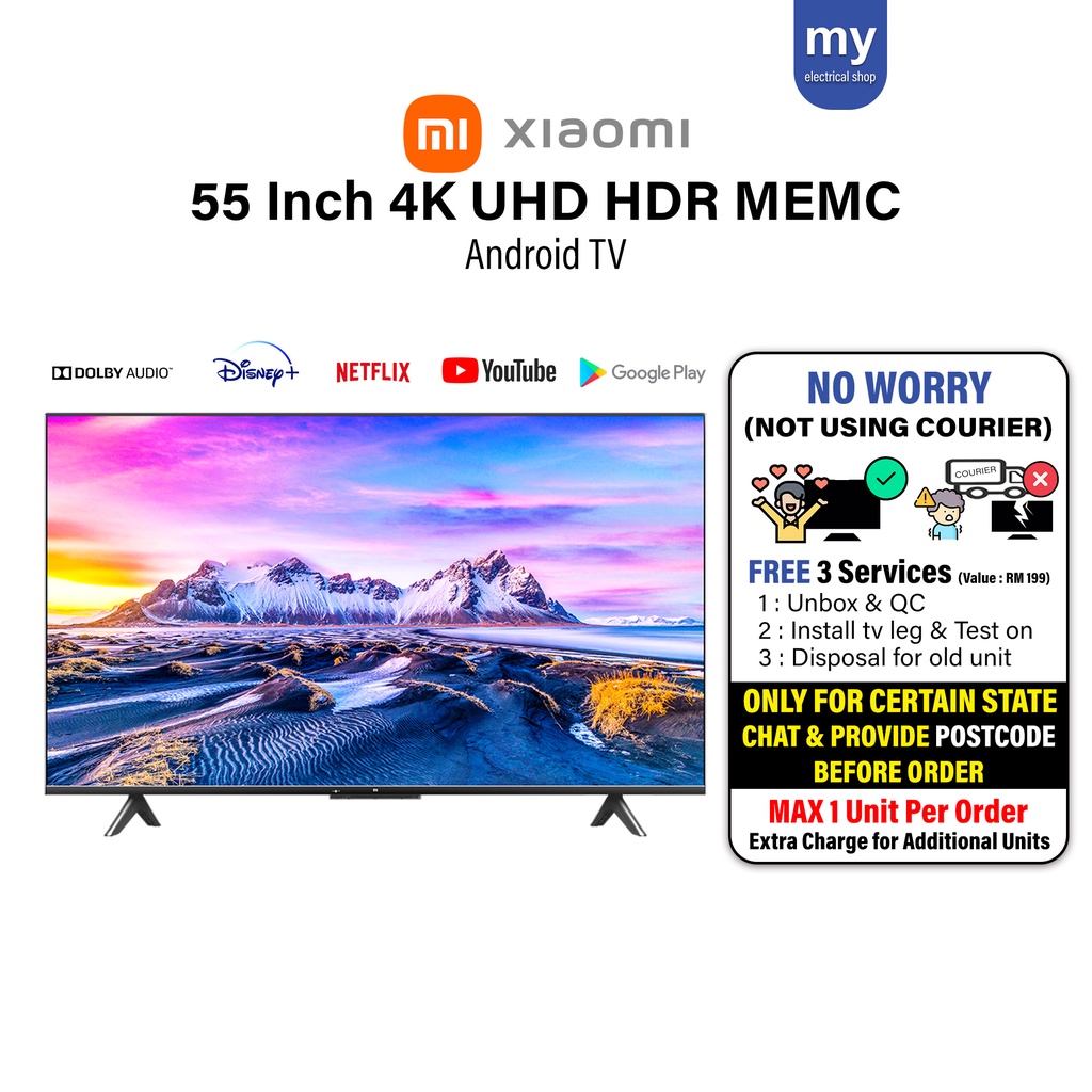 Xiaomi 55 Inch 4K MEMC HDR Android TV HD HDR P1 Mi TV L55M6-6ARG ...