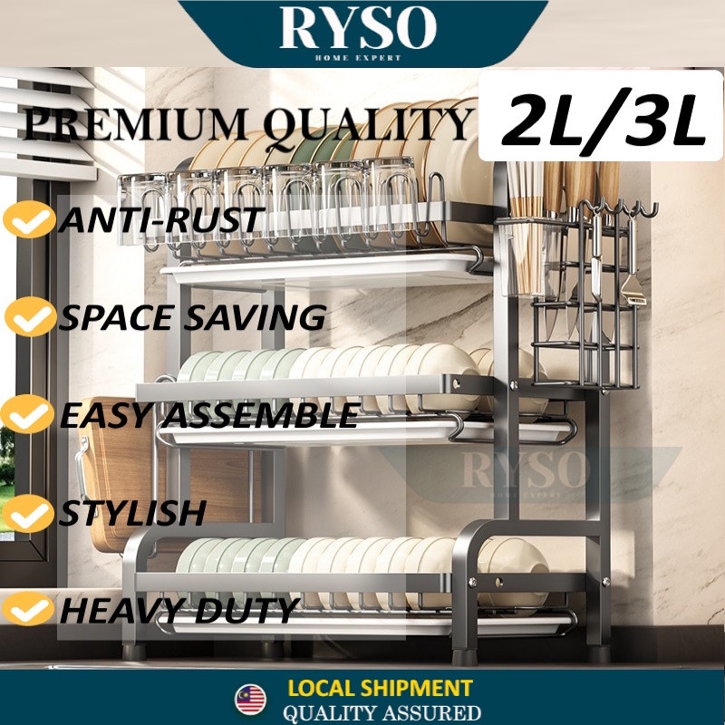 UPGRADE VERSION 2L & 3L Stainless Steel Kitchen Dish Drainer Rack with ...