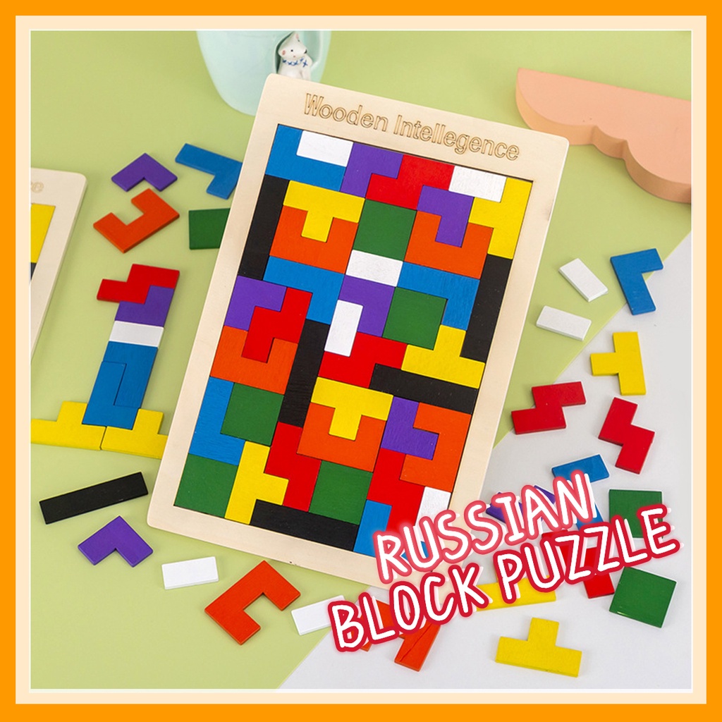 Russian Blocks Wooden Puzzle Kids Boarding Game Color Cognition Tangram ...