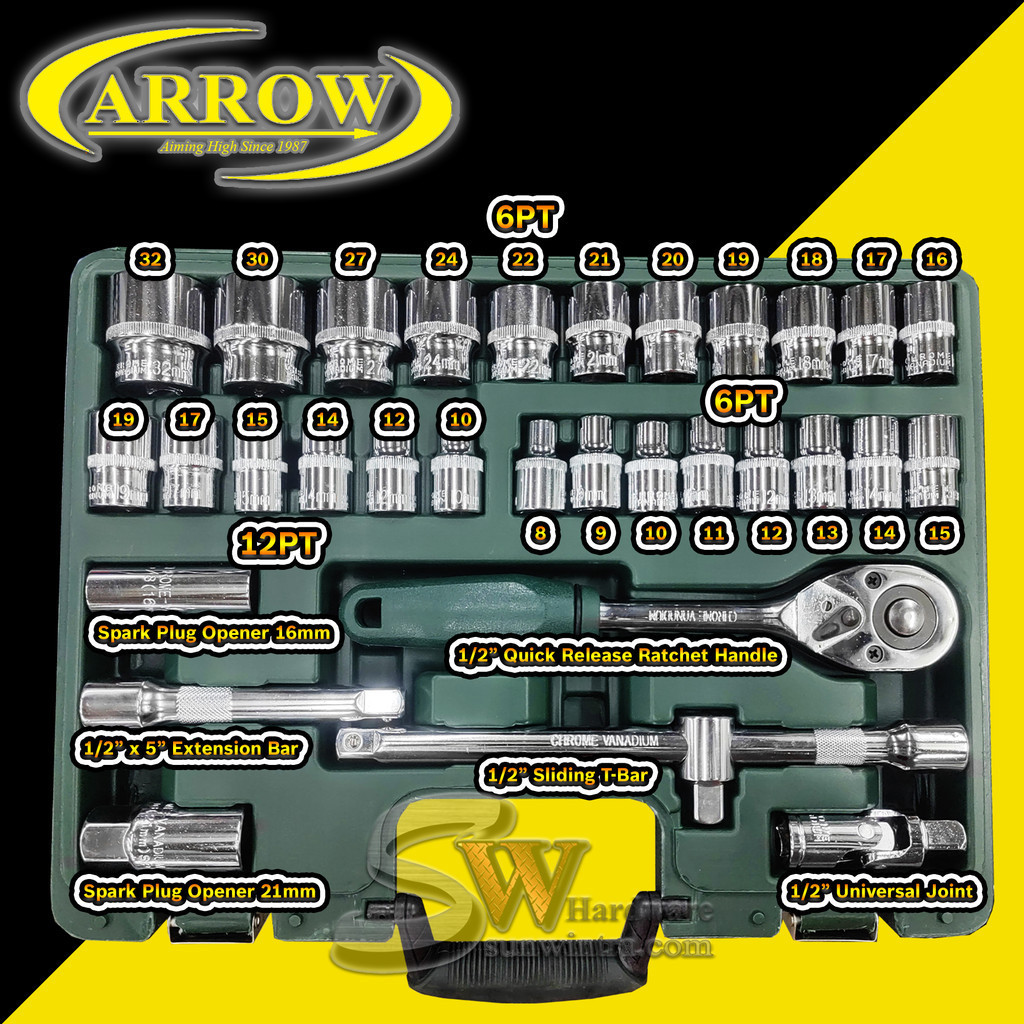 ARROW 32PCS 6 POINT & 12 POINT BOX SOCKET SET 8MM - 32MM BOX SOCKET ...