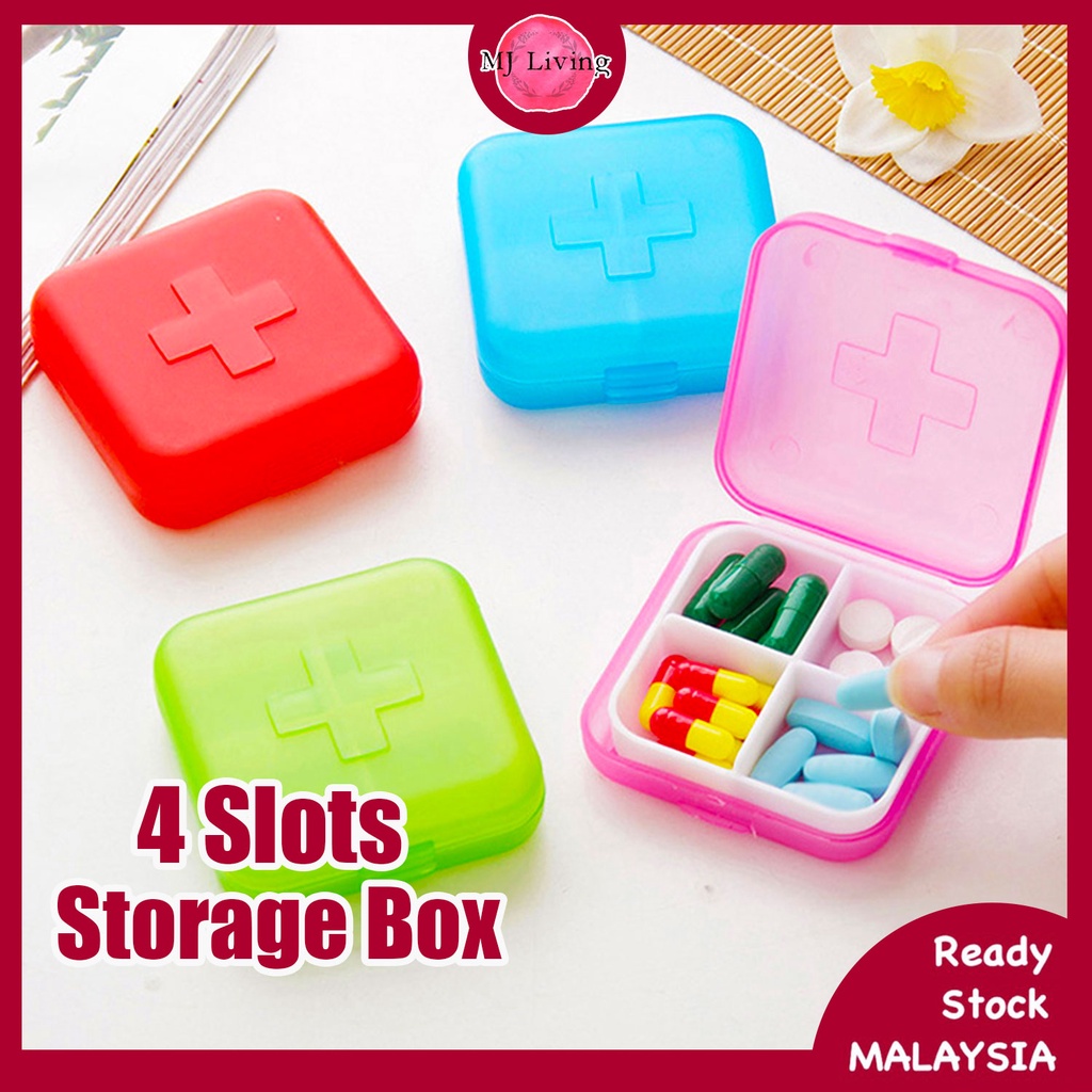 4 Slots Medicine Pill Box Case Portable Travel Compartment Mini Plastic  Capsules Cross Case Ubat Bekas Kotak 四格便携药盒