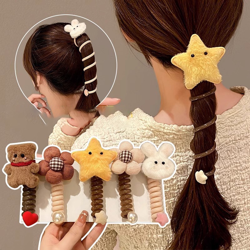 1PC New Cute Little White Rabbit High Elastic Spiral Hair Rope Head ...