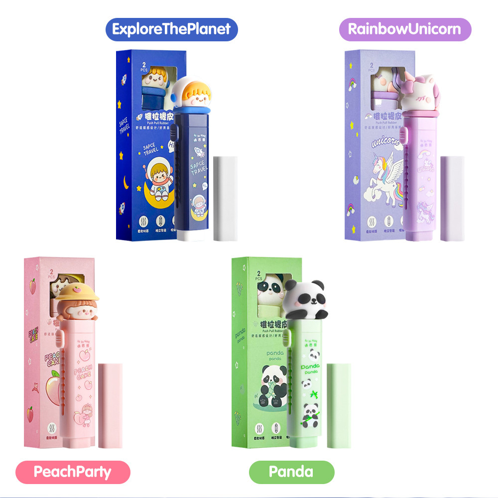 Bevavar Cute Cartoo Eraser For Kids Retractable Dust Free Eraser Push ...