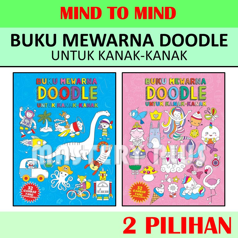 BUKU MEWARNA DOODLE UNTUK KANAK-KANAK BIRU | PINK - 32 GAMBAR YANG ...