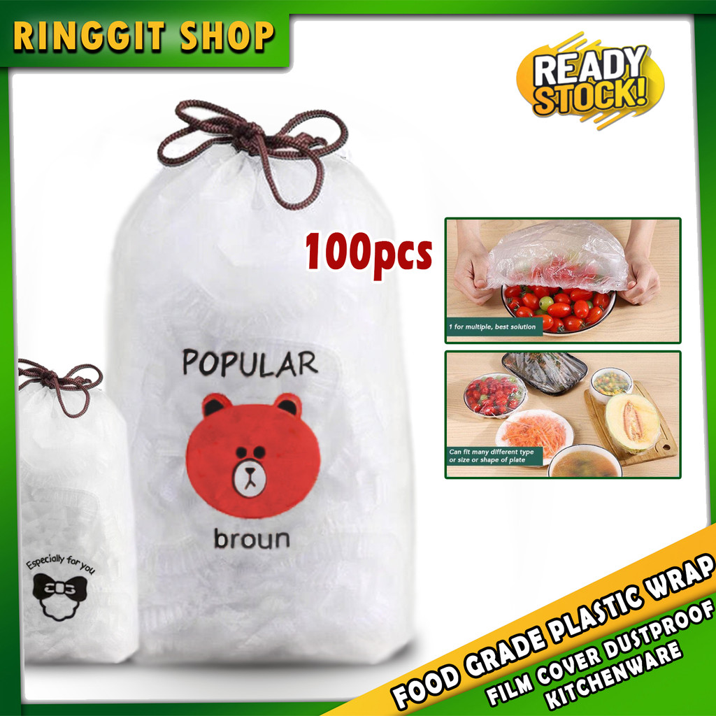 Ringgit Shop 100pcs Food Grade Disposable Plastic Wrap, Fresh Keeping ...
