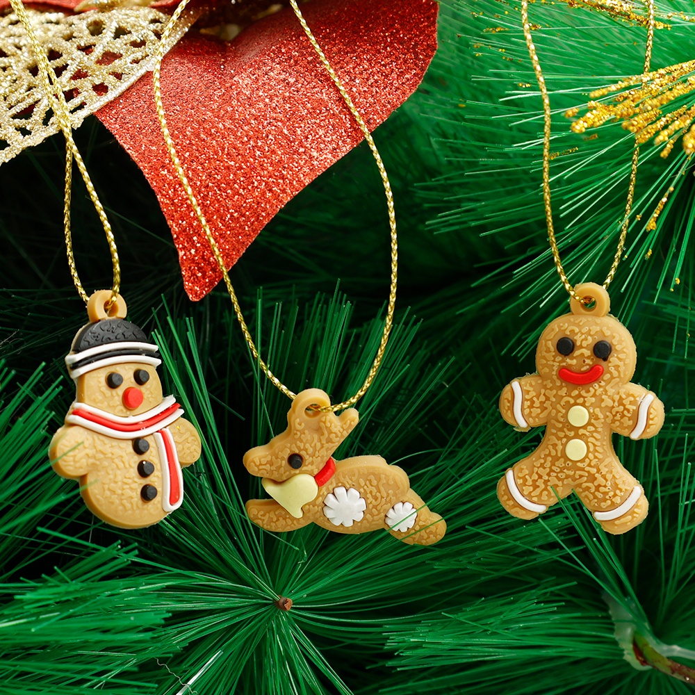 12 Pcs/ Set DIY Christmas Tree Wood Gingerbread Man Pendant/ Cute Mini ...