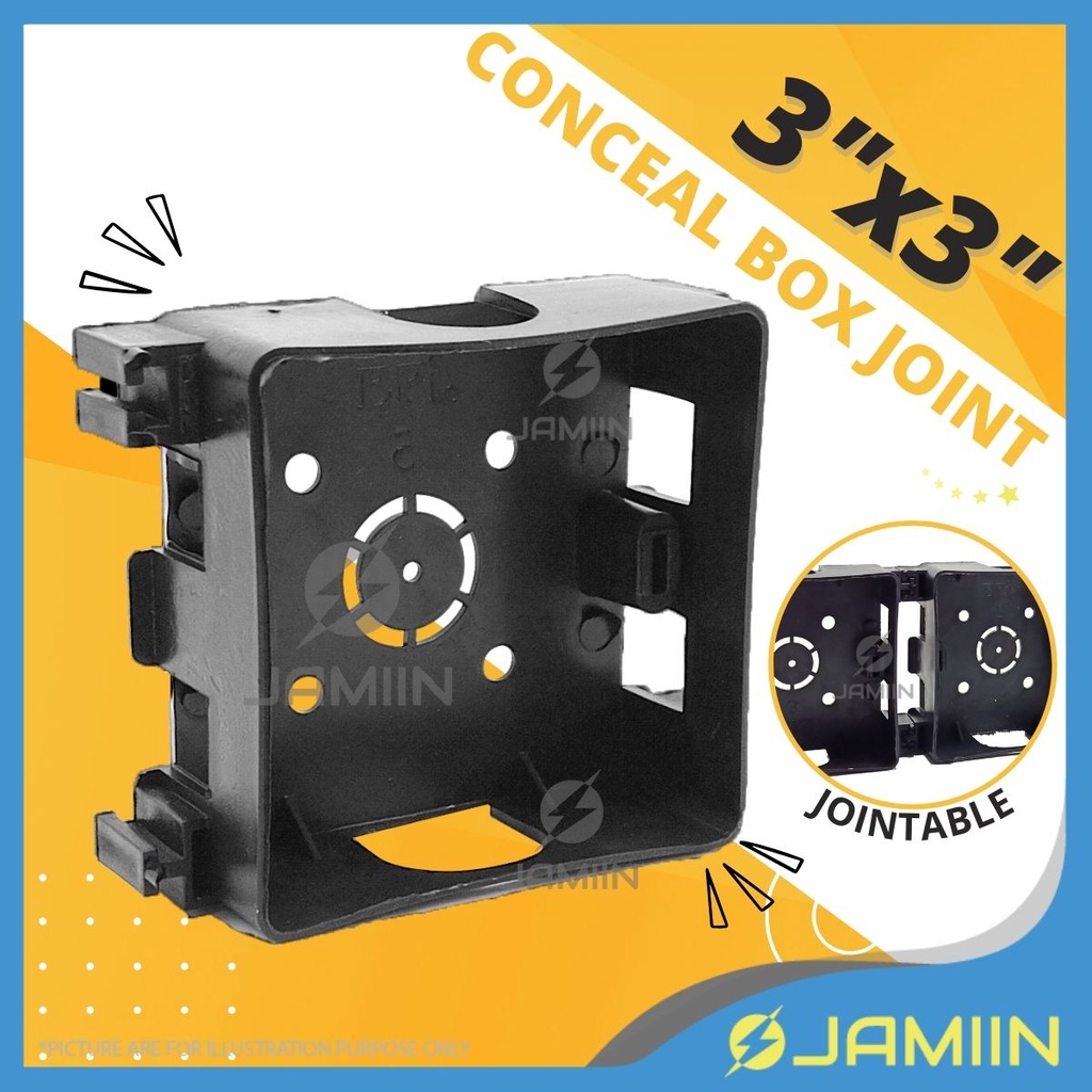 PVC 3X3 Electrical Conceal Box Joint BLACK Single Base Socket Base ...