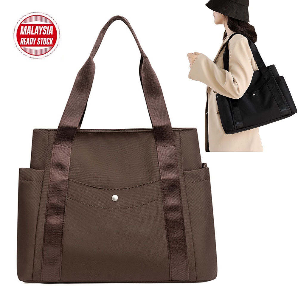 PLAIN BIG NYLON TOTE BAG HIGH CAPACITY HANDBAG HAND CARRY BAG HANDLE ...