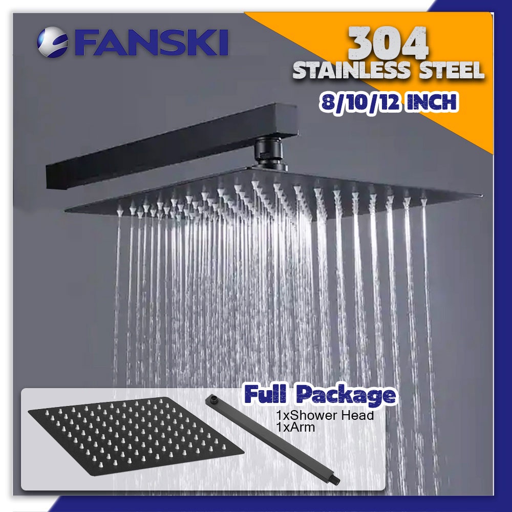 8/10/12 INCH 304 STAINLESS STEEL RAIN FALL SHOWER HEAD WITH ARM SQUARE ...