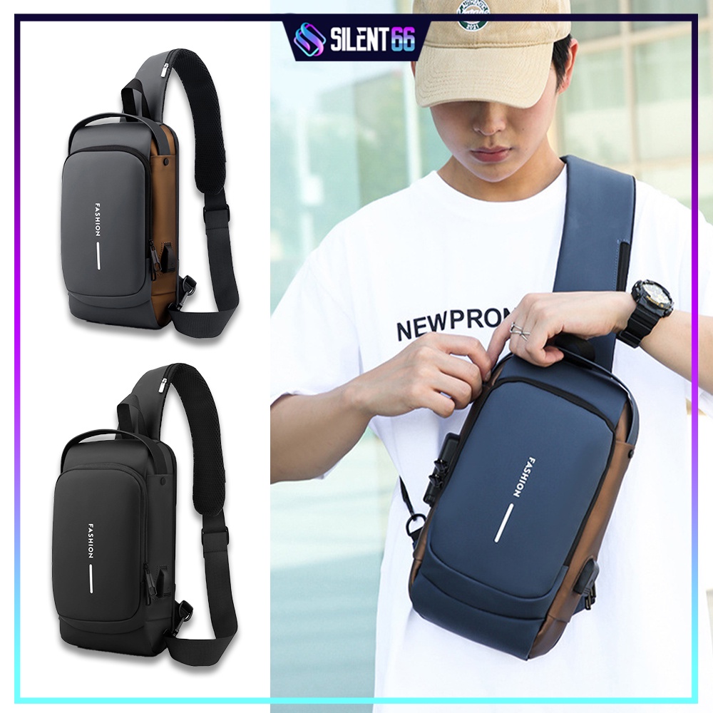 READY STOCK Men Chest Bag Waist Bag Anti theft Lock Sling Bag Fashion Chest Pack Waterproof USB Crossbody Bag LAMBERT Shopee Malaysia