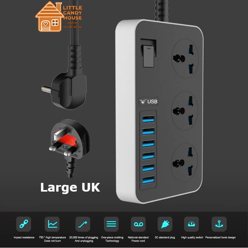 Universal 3/6 Power Socket Extension With USB Ports Power Strip Surge ...