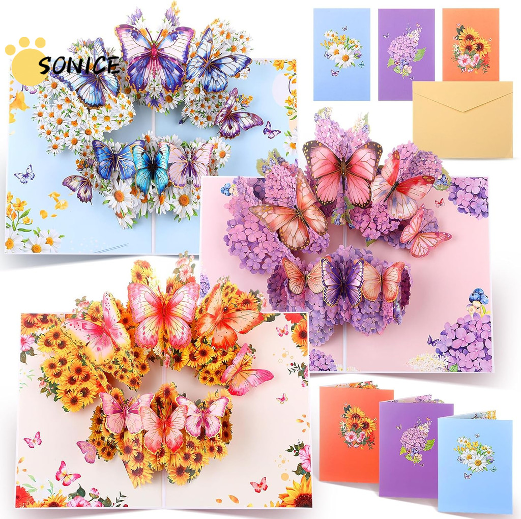 3 Pcs Pop Up Card Butterfly Flower 3D Greeting Card With Envelope For ...