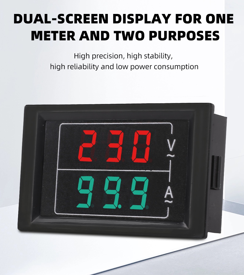 AC LED Digital Voltmeter Ammeter 60-500V 220V 380V 0-100A DL85 Dual ...