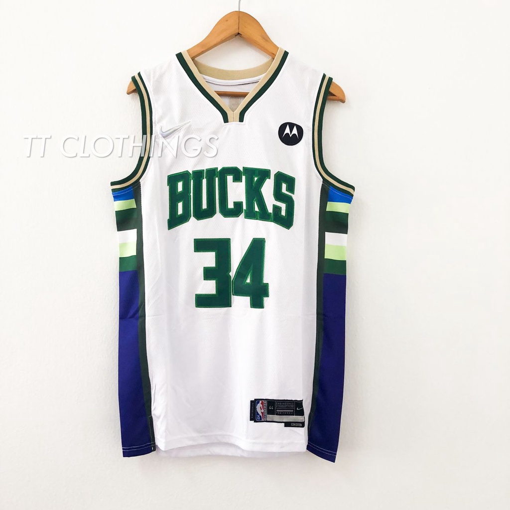 MY Ready Stock Giannis Antetokounmpo 34 Milwaukee Bucks White NBA Basketball Jersey Singlet Jersi Shopee Malaysia