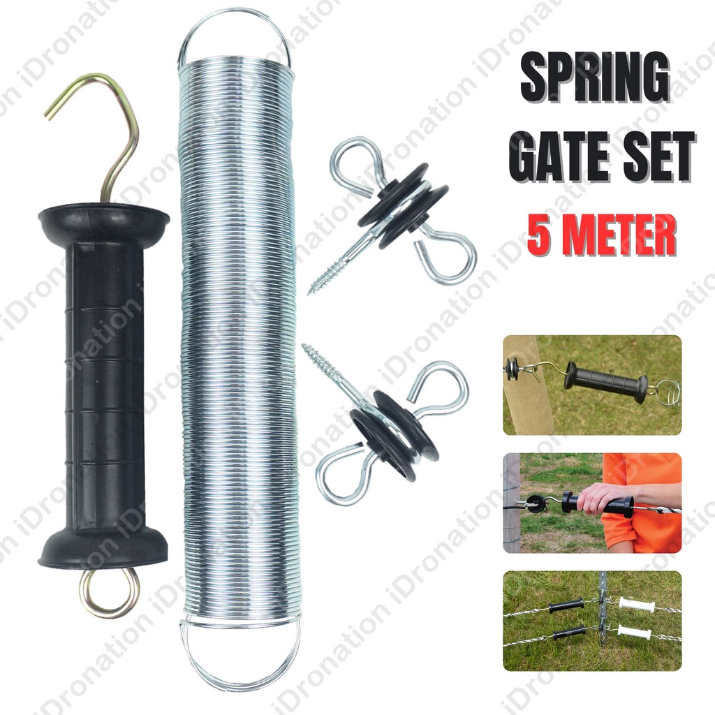 5M Electric Fence Spring Gate Set Flexible Spring Alloy Handle Double