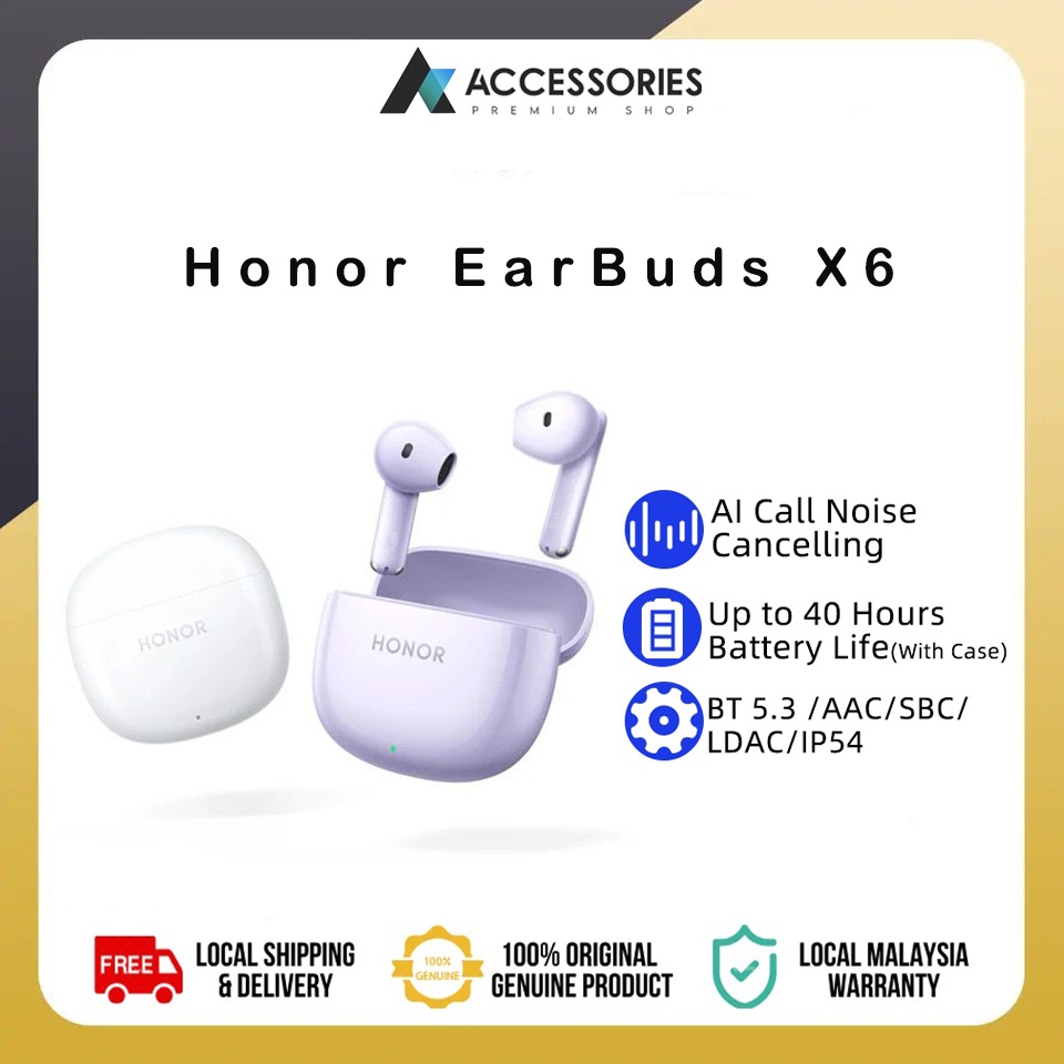 Honor EarBuds X1 EarBuds X6 TWS Earphone Bluetooth 5.3 Call Noise Cancelling True Wireless Headphone 40 Hour Battery