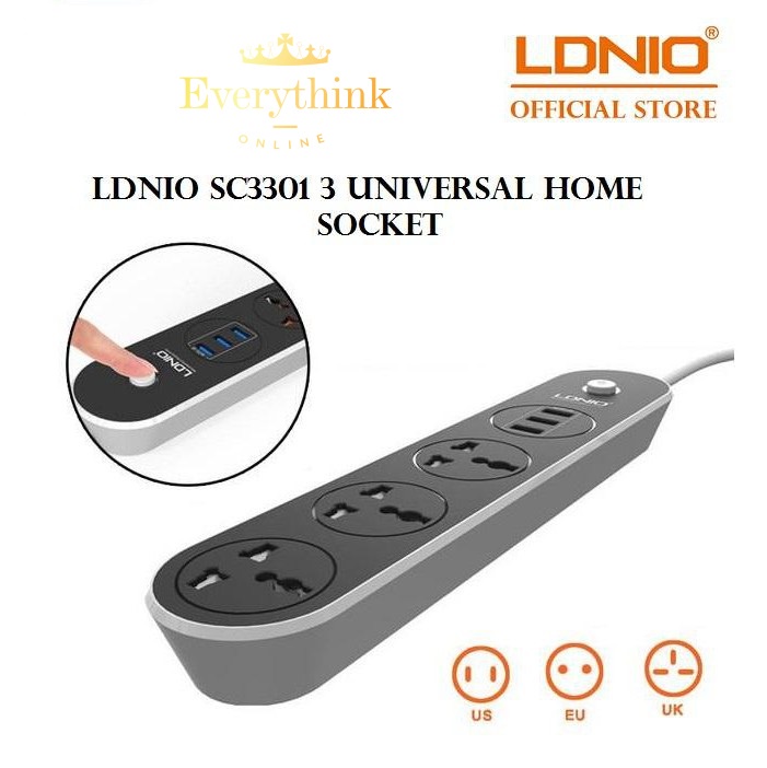 LDNIO 3301 SC3301 HOME/OFFICE UK PIN MALAYSIA PLUG EXTENSION SOCKET ...