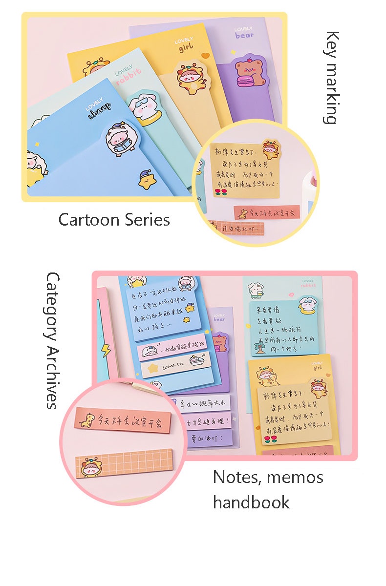 Cartoon Sticky Notes kawaii Cute Memo Pad Portable Index Label Stickers ...