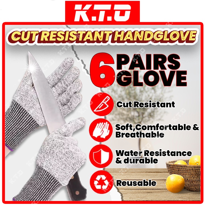 6 Pairs Cut Resistant Hand Glove Hand Protection Kitchen Safety Cuts