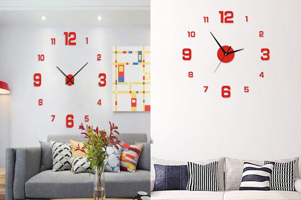 GRH Punchfree Ticking Clock for Home Night Light 3D Real Big Wall