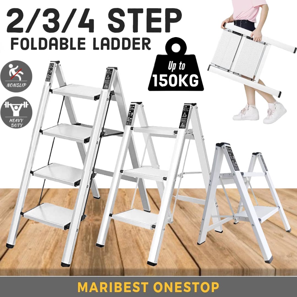 2/3/4 Step 150kg Capacity Heavy Duty Foldable Ladder Folding Step Stool ...