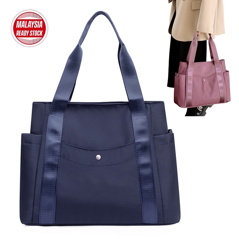 BEG TANGAN WANITA HIGH CAPACITY HANDBAG PLAIN BIG NYLON TOTE BAG HAND ...